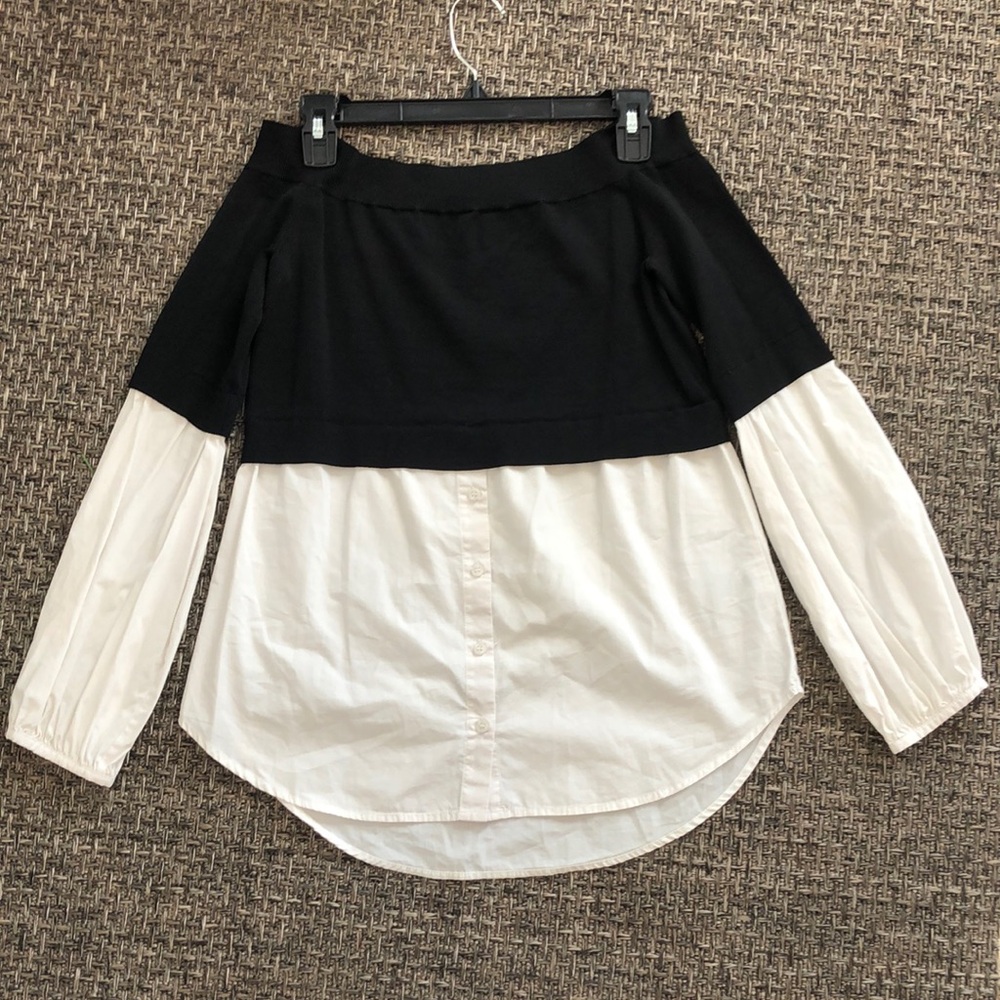 Trouvé black and white off the shoulder blouse